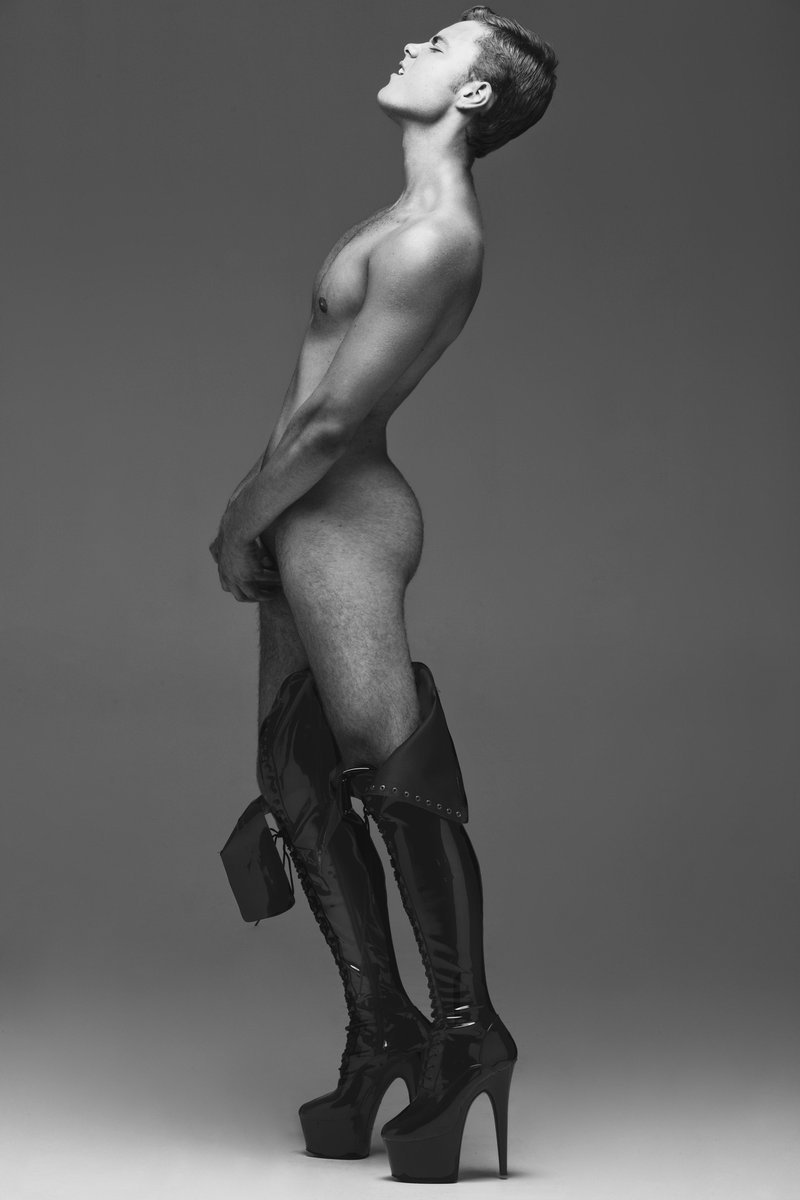 Naked in stockings and naked guys
