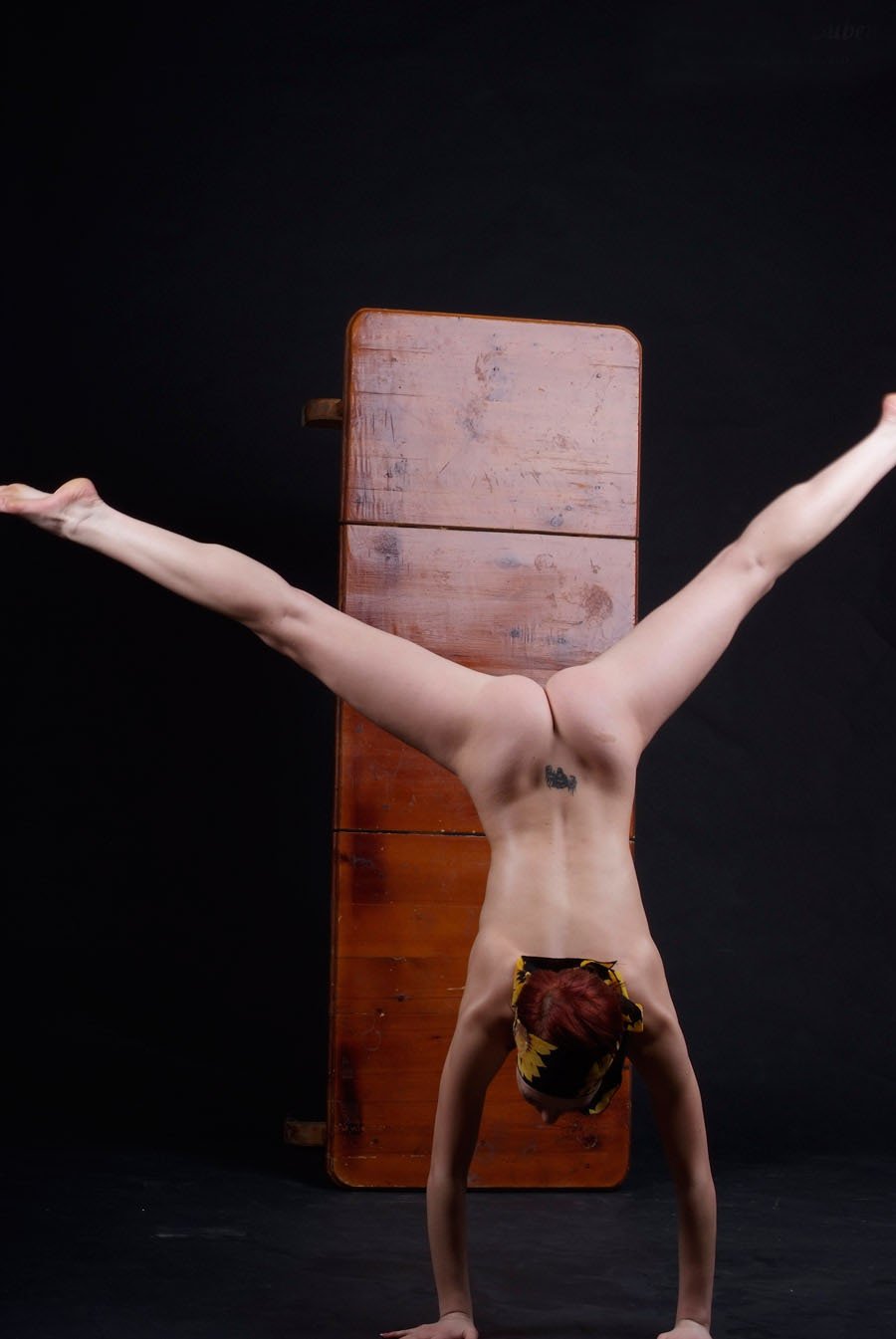 Topless gymnastics. Virgin poses