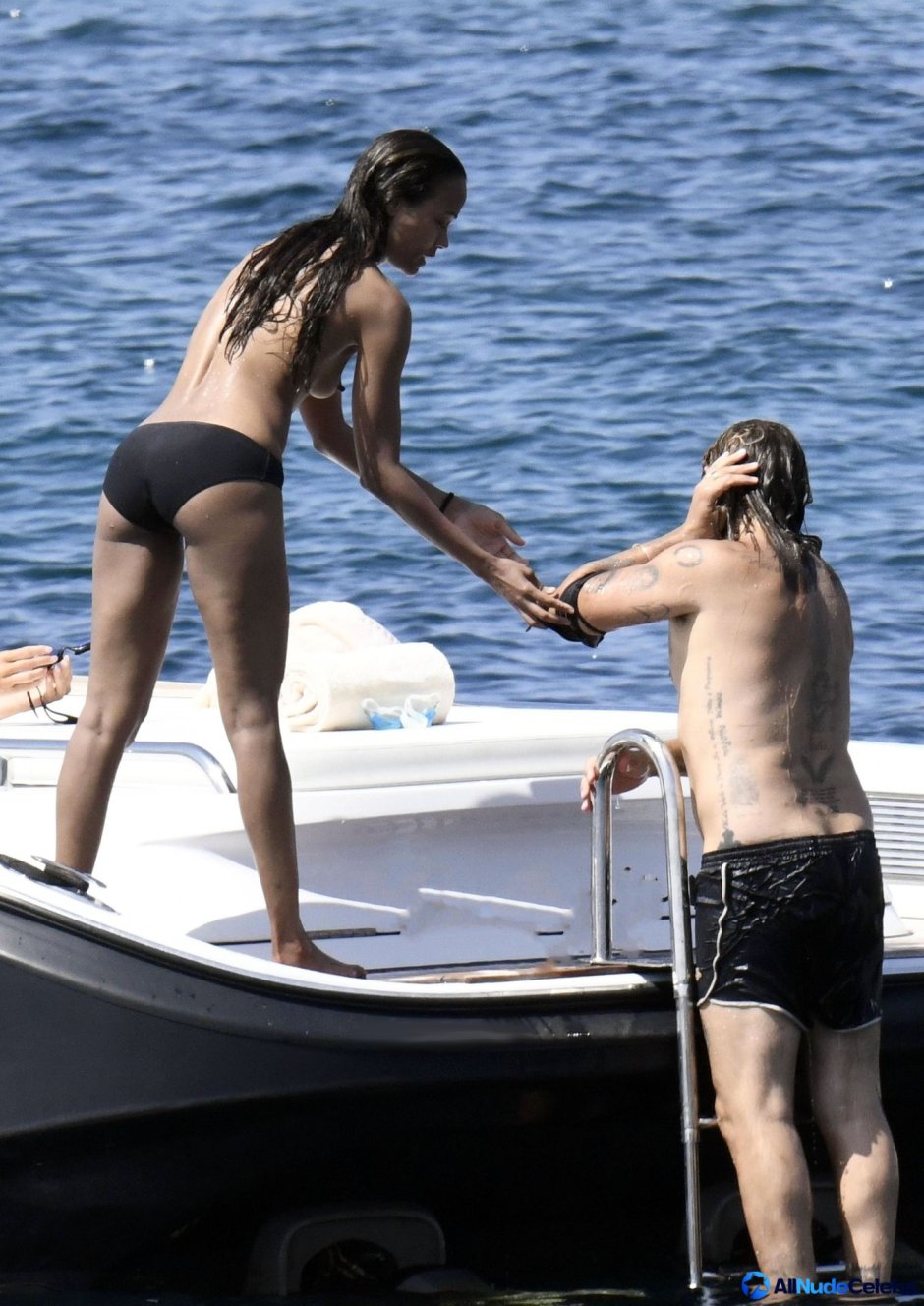 Zoe Saldana naked on a yacht