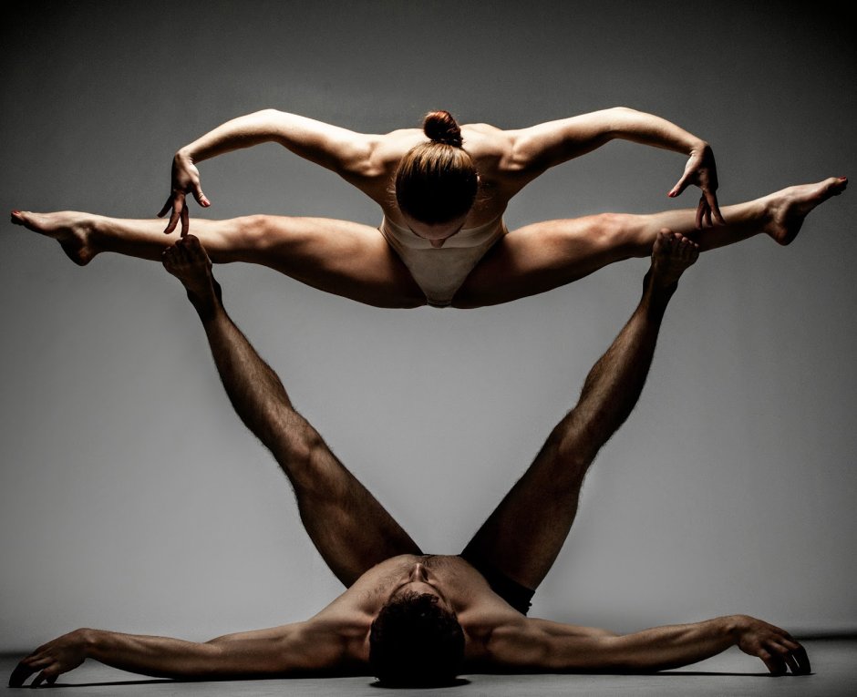 Naked women are engaged in yoga