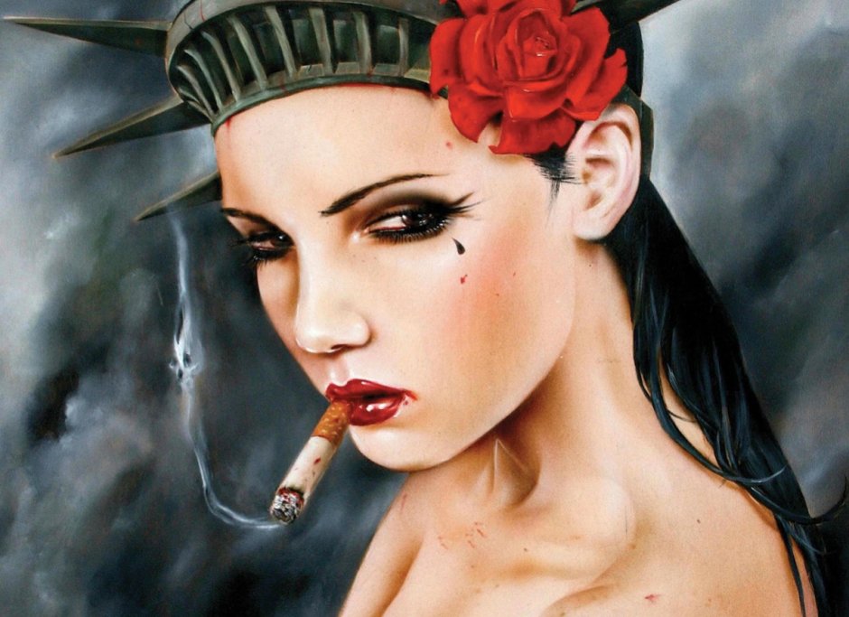 Smoking girl in bed