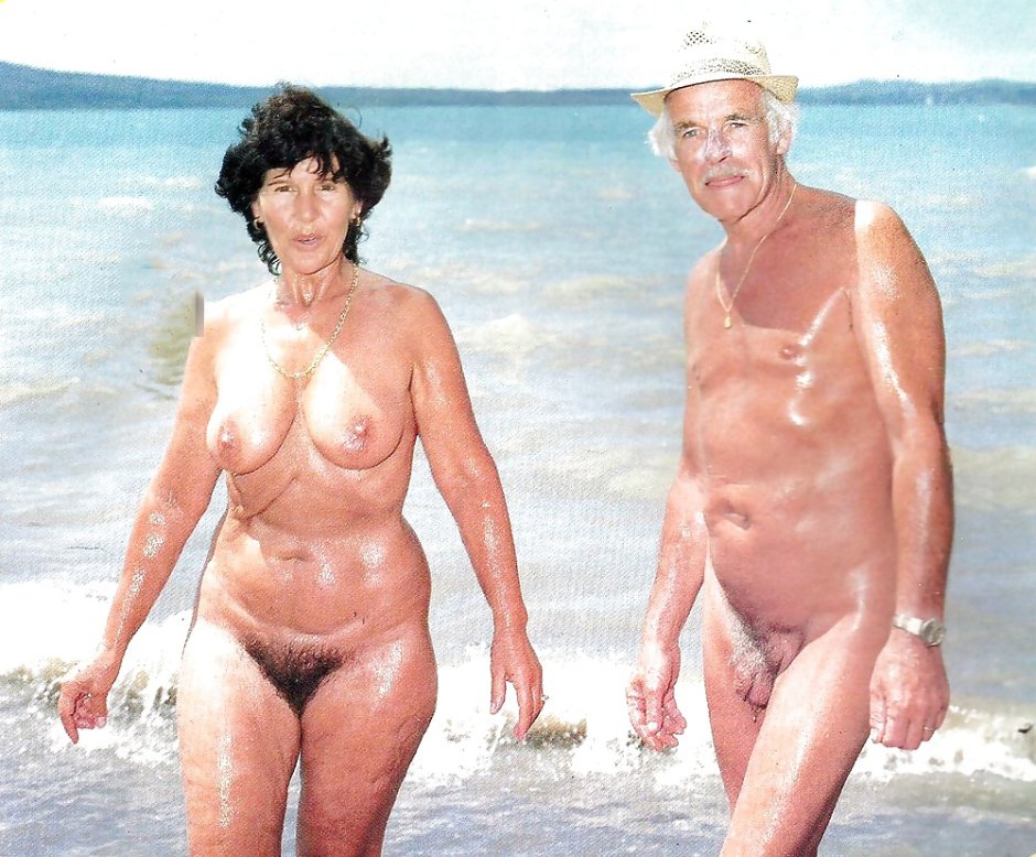 Mature couples on the beach retro nude