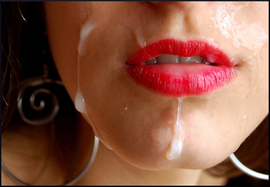 Cumshot on lips close -up