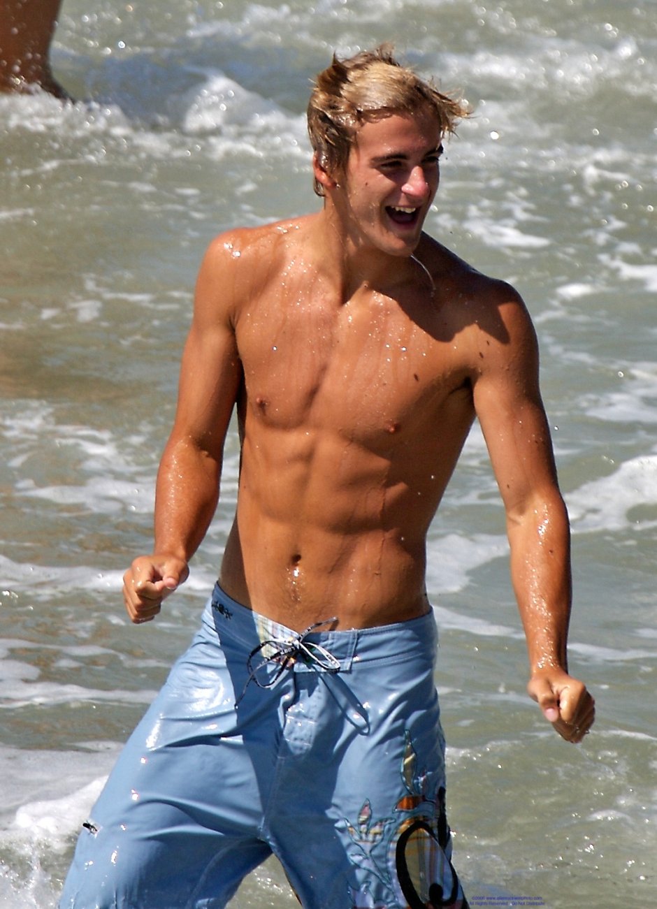 Slender guys in swimming trunks