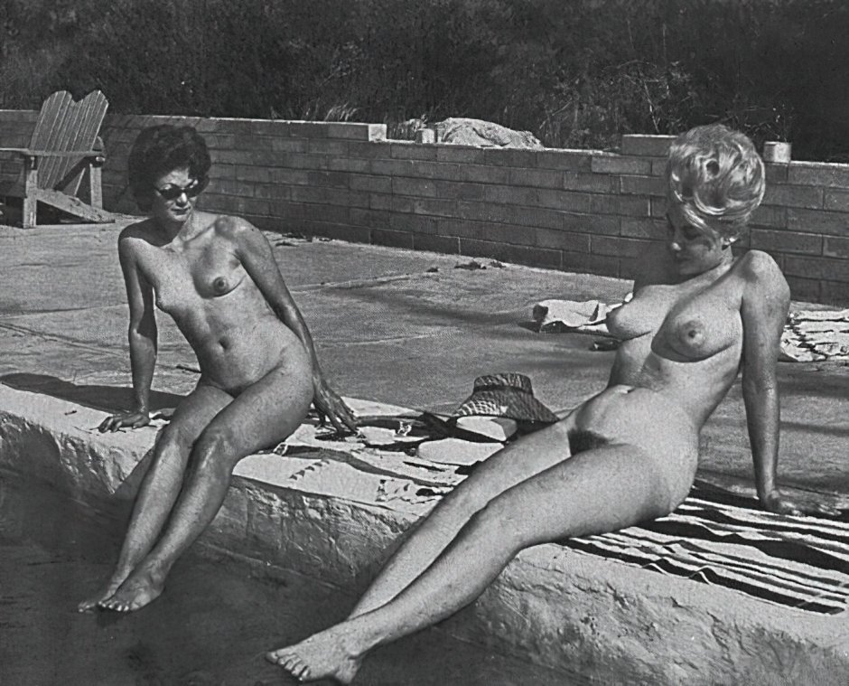 Naked women on the beach retro