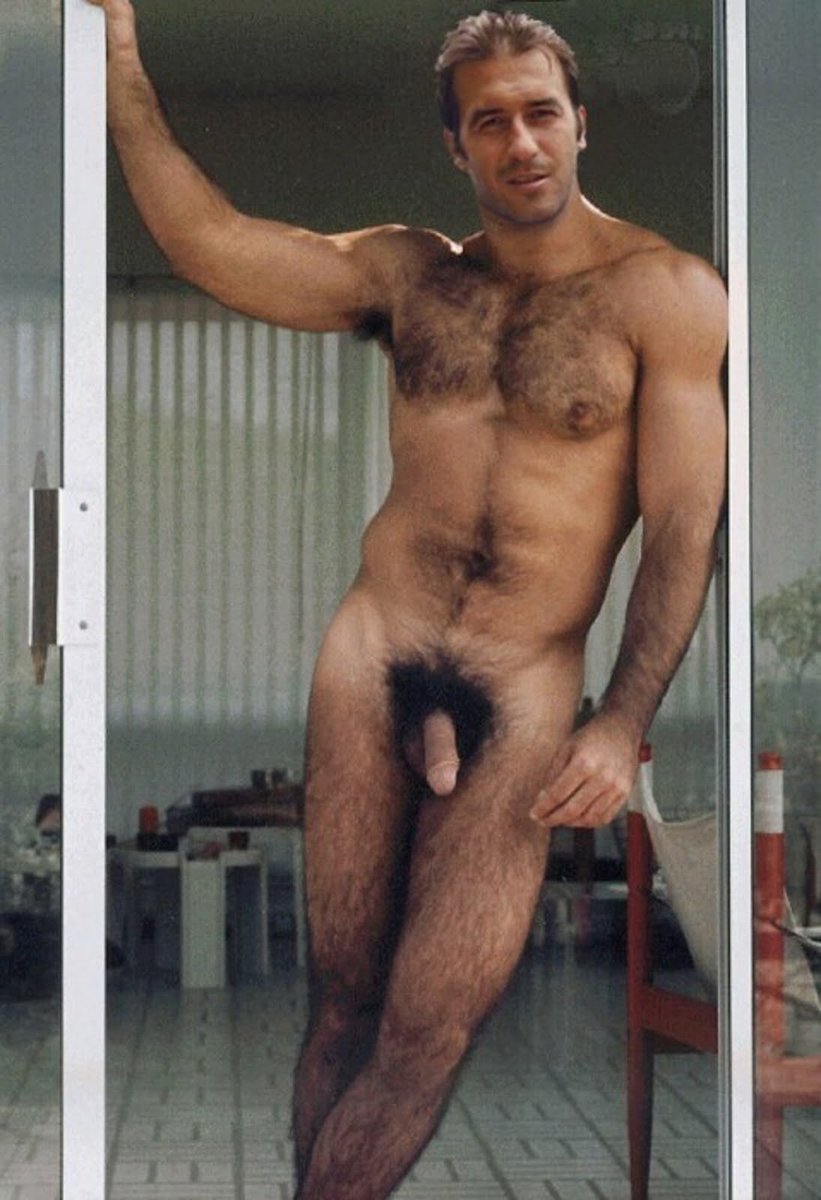 Naked men with hairy breasts