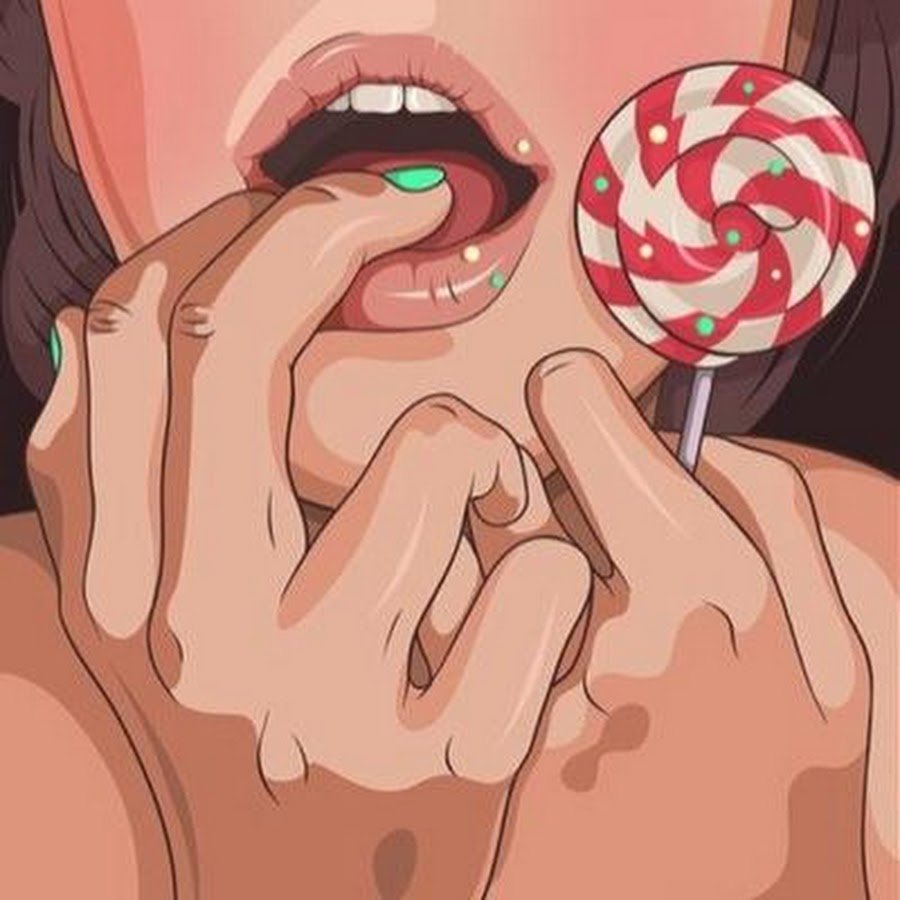 Girl with Chupa Chups in her mouth