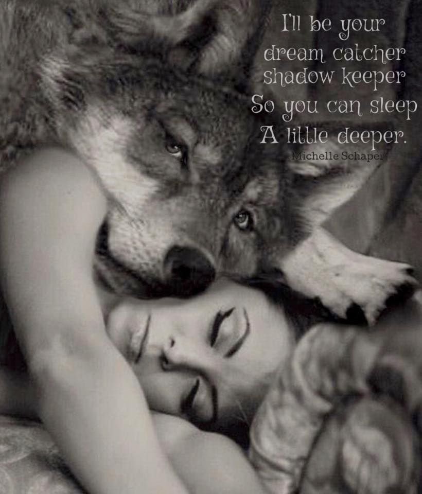 The wolf hugs the girl
