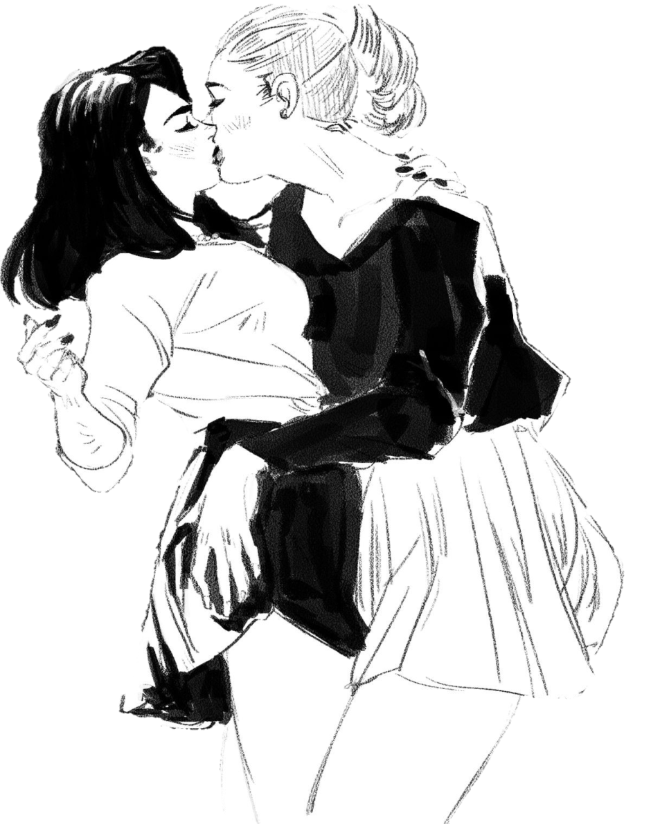 Two girls kiss art