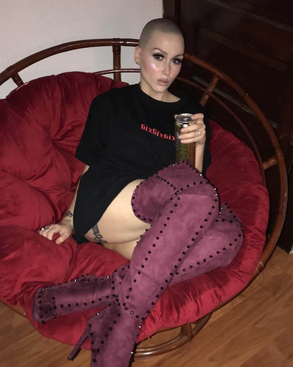 Girl with shaved head pink