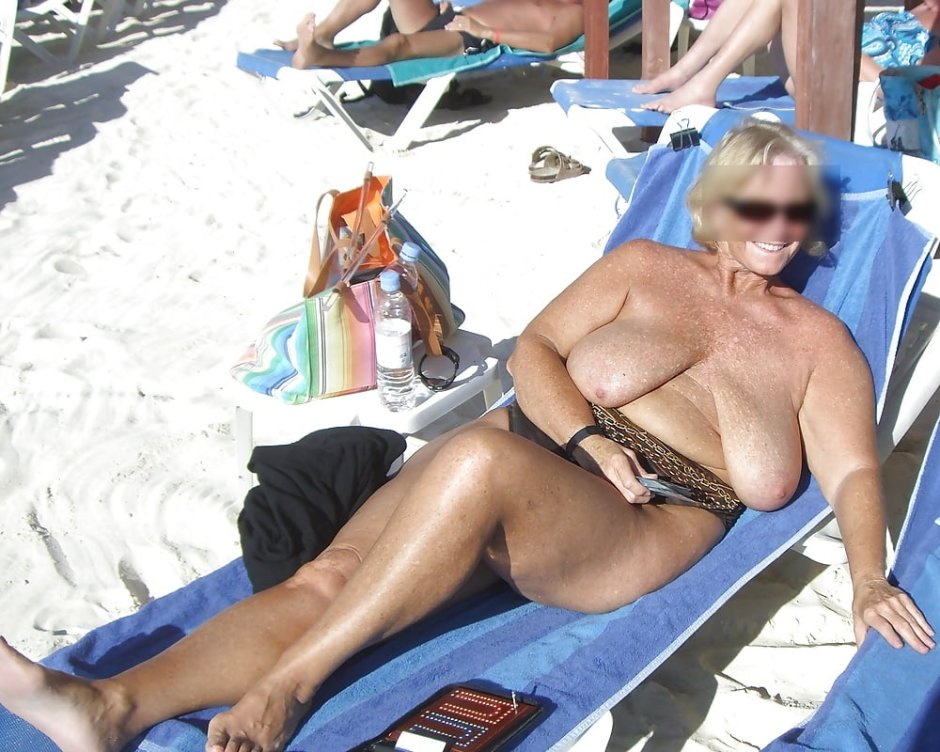 Granny on the Beach Toples with a boy