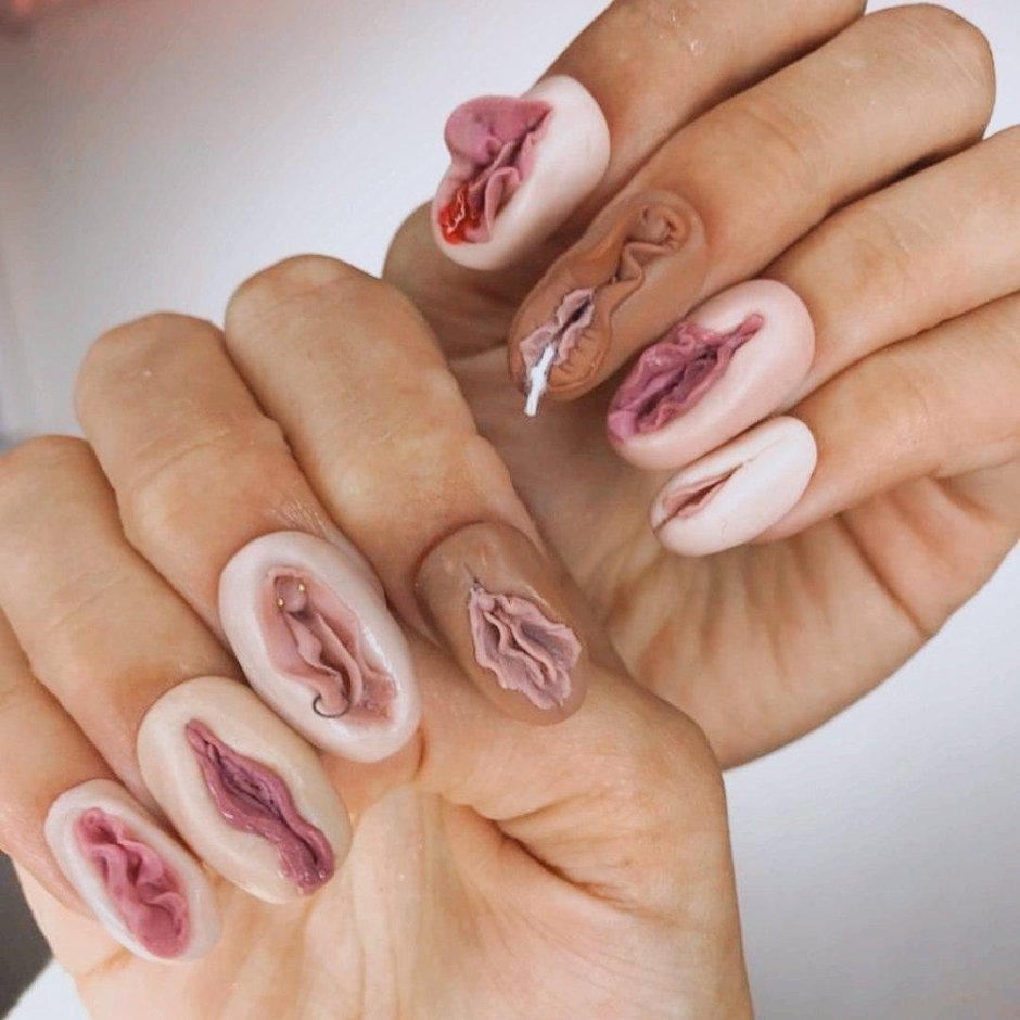 Nails in the form of the genitals