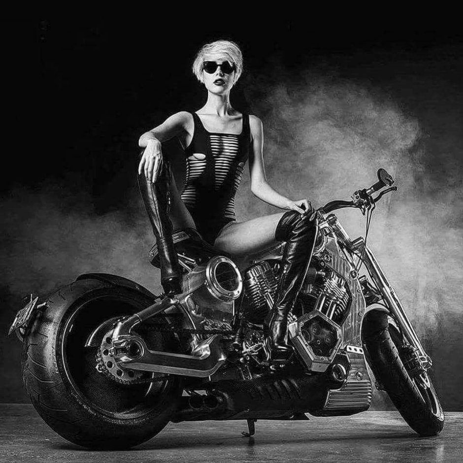 Girls and motorcycle art nude