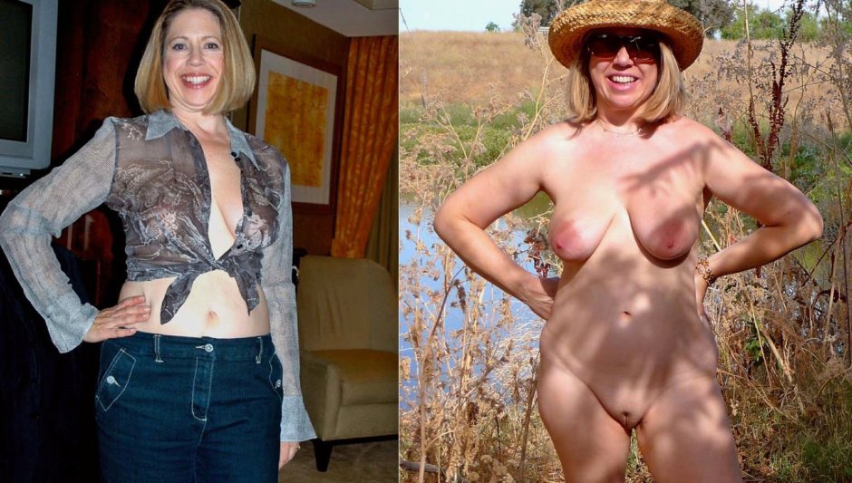 Dressed and stripped elderly women
