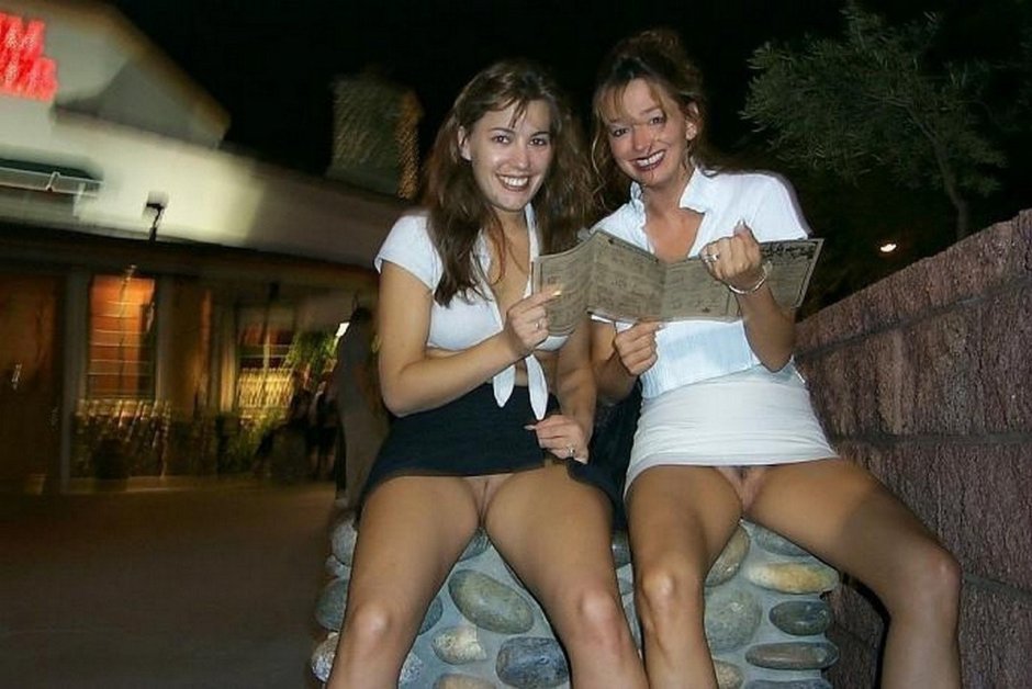 Two girls without panties