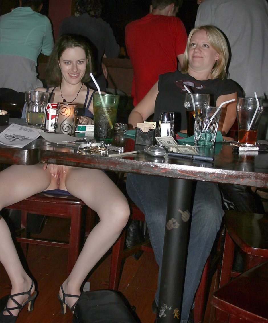 Girl without panties in a restaurant