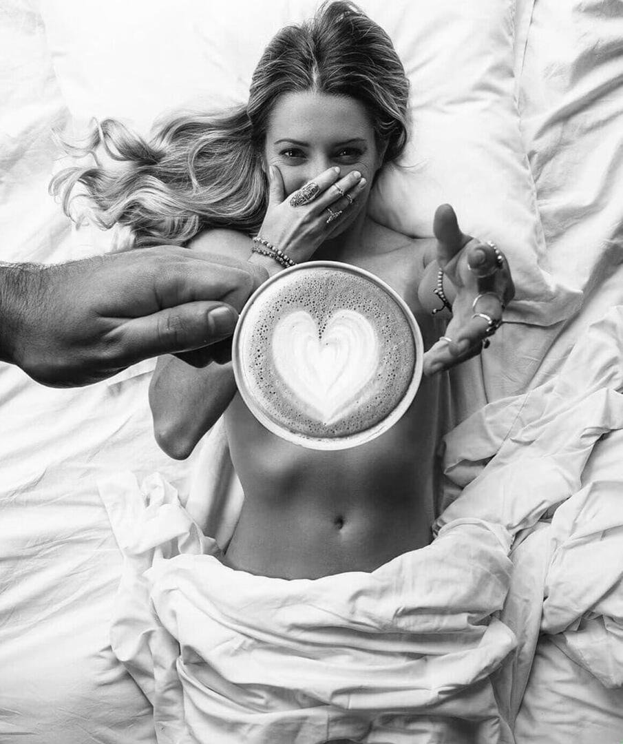 Photo shoot in bed for two