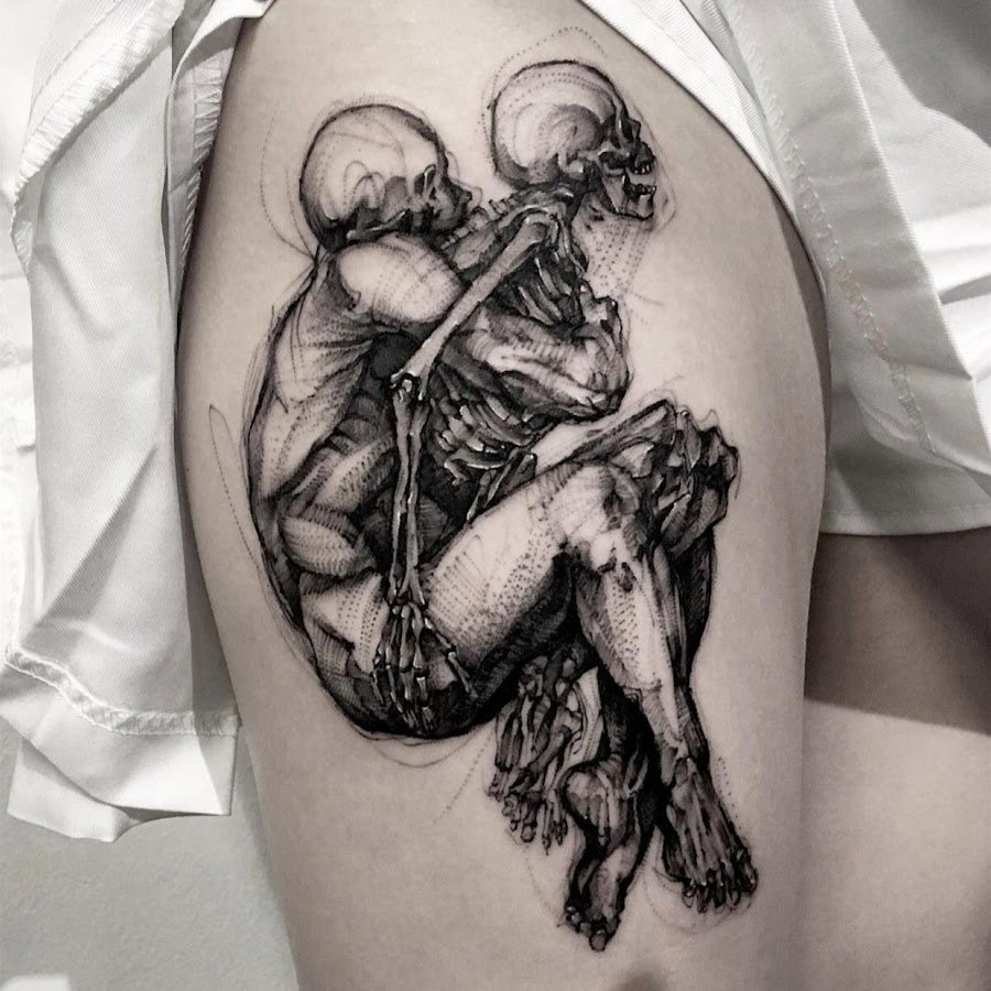 Tattoo skeleton and girl