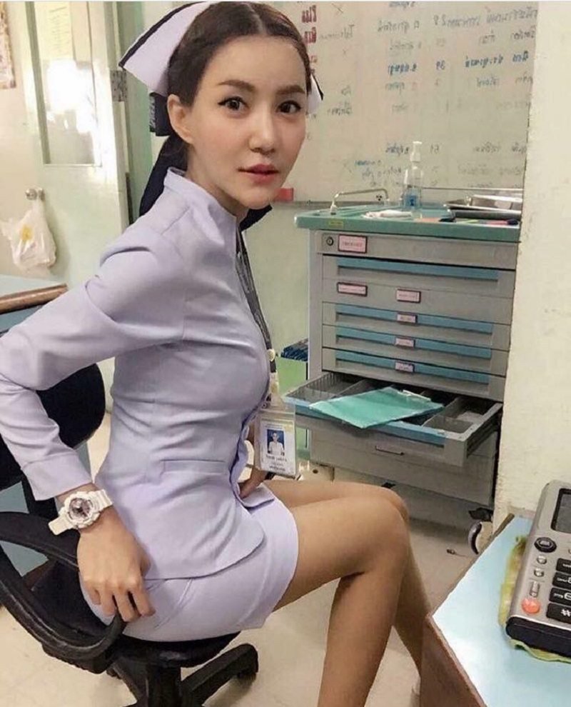Beautiful nurses in short robes