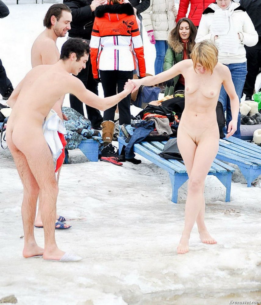 Naked women in the hole for baptism