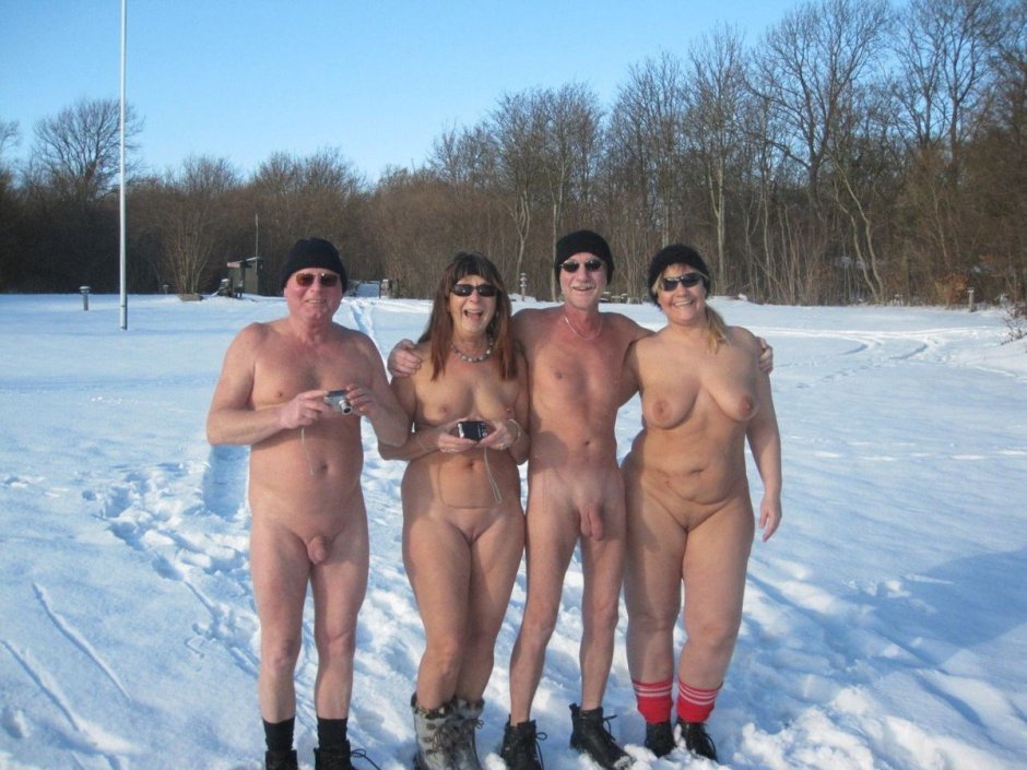 Naked women in the winter on the street