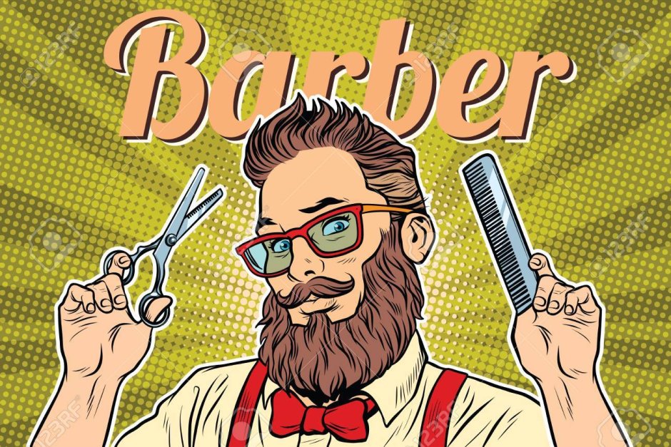 Pop art man with a beard barber