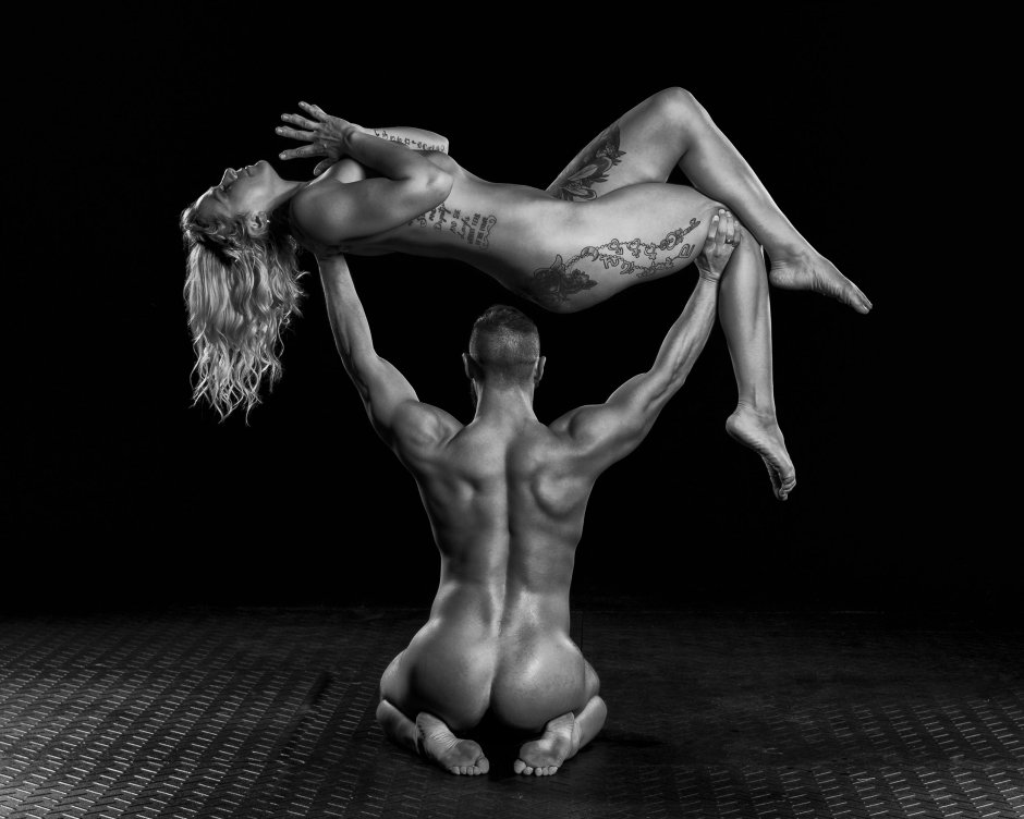 Man and woman in the style of nude