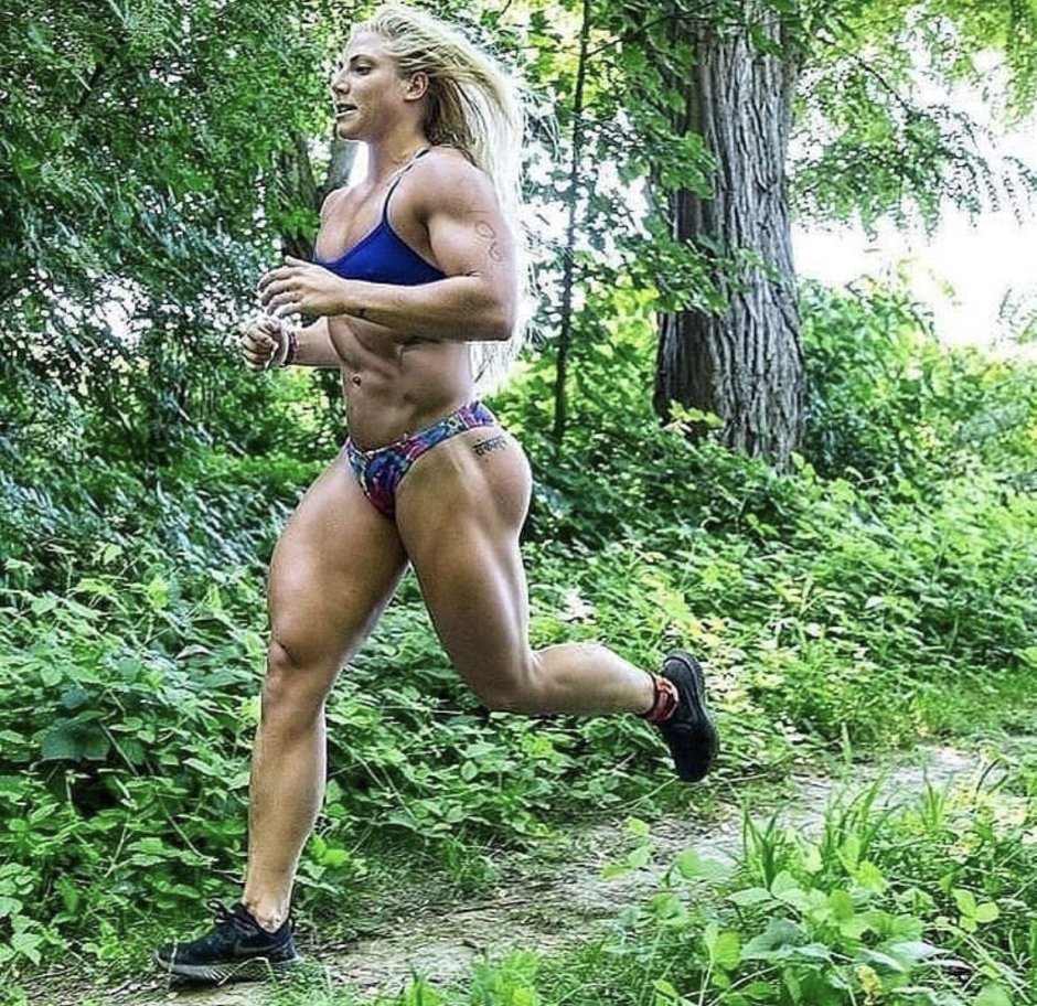 Muscular woman against
