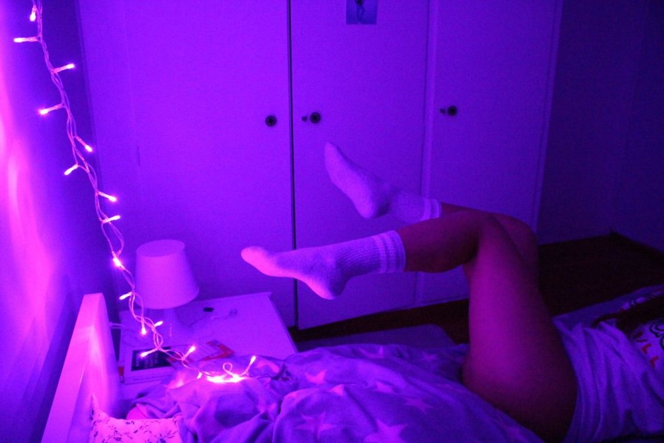Photo shoot in a neon room