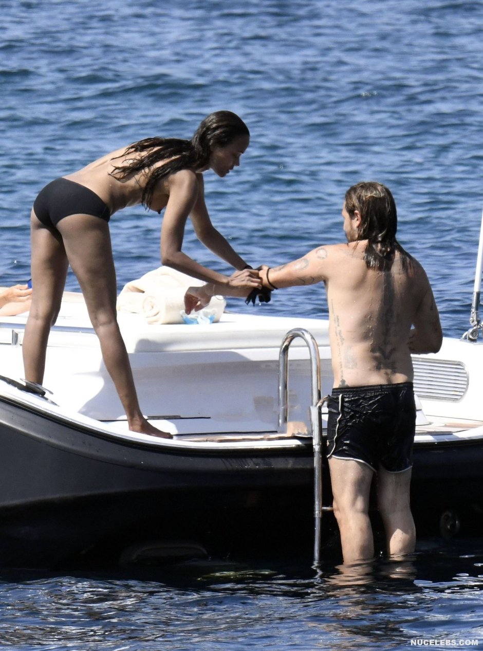 Zoe Saldana Toples tits on a yacht