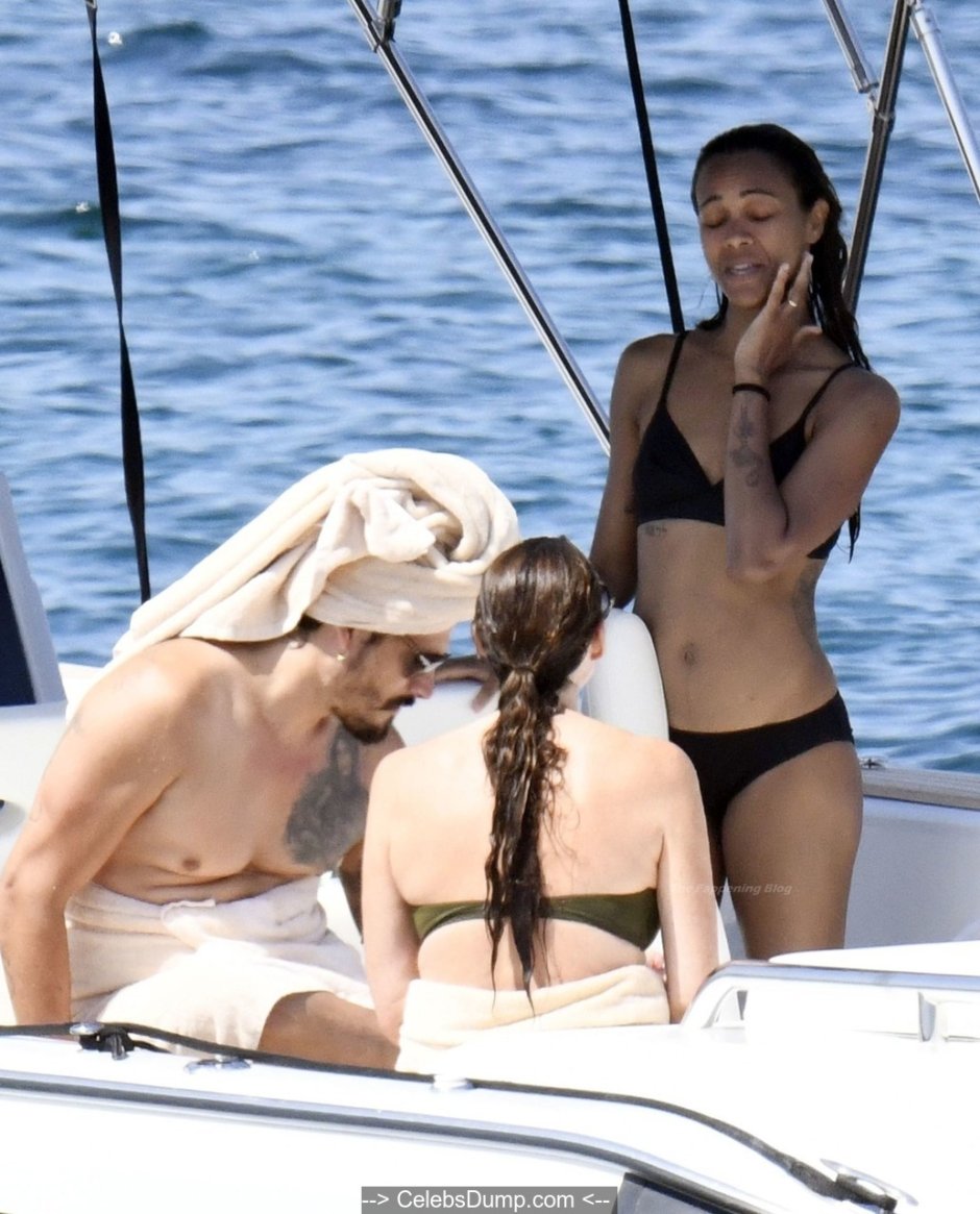 Zoe Saldan on the yacht topless