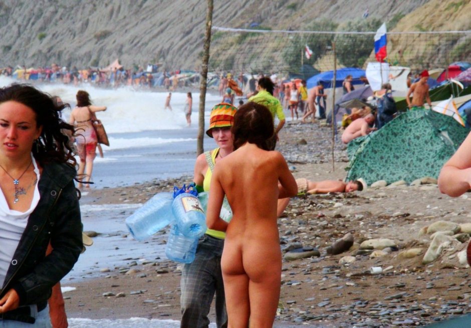 Naked nudists on the beach Fox Bay