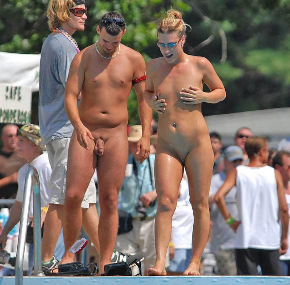 Naked on the beach of the CFNM public