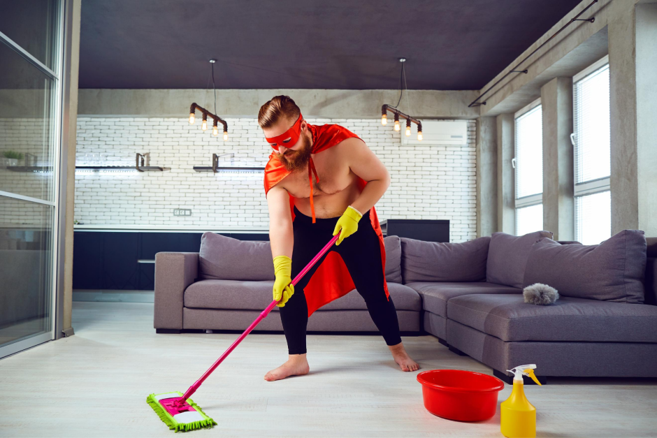 The man is cleaned ridiculous