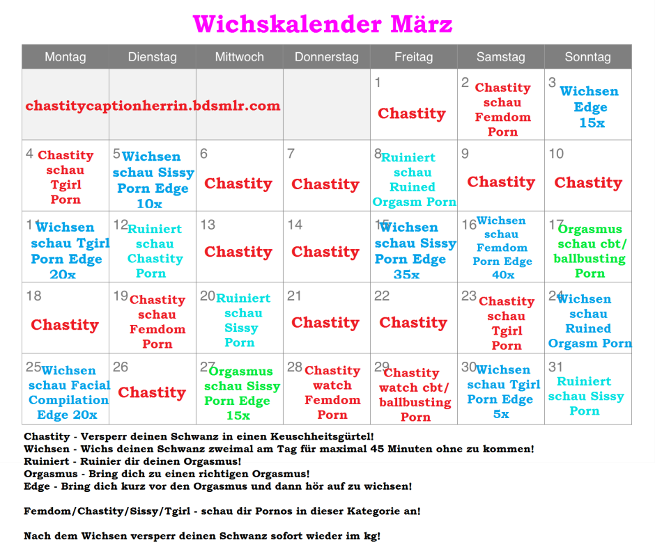 Chastity Calendar