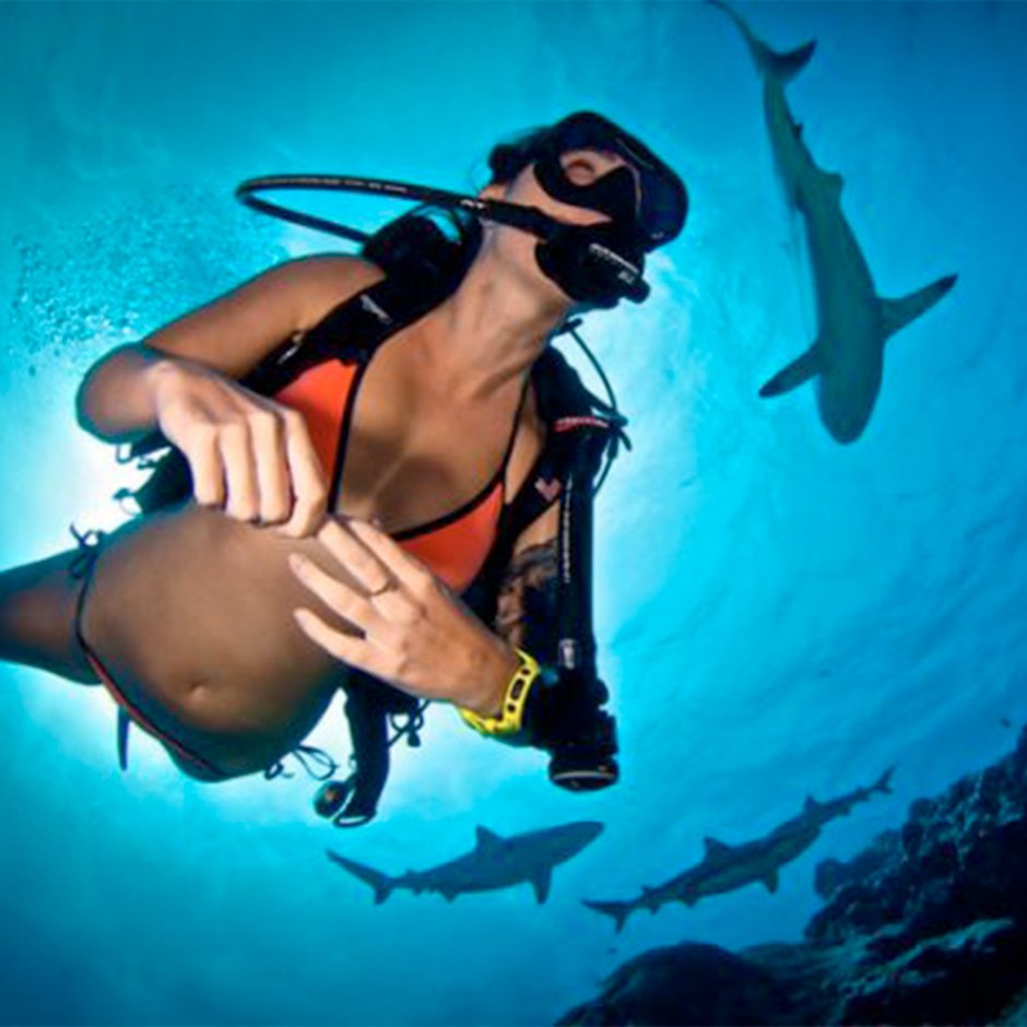 Diving women in a bra
