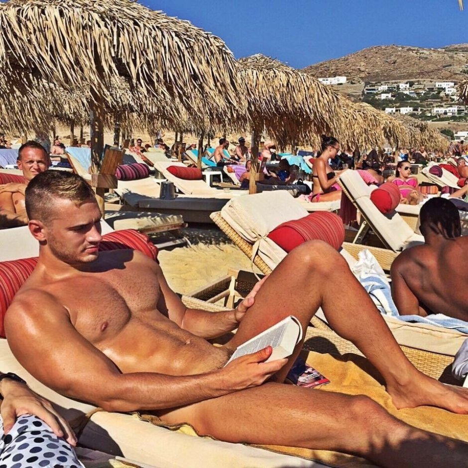 Men on a nudist beach