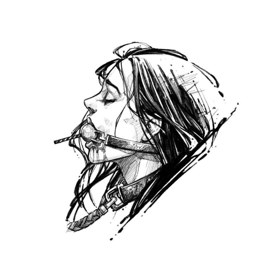 Sketch tattoo girl with gag