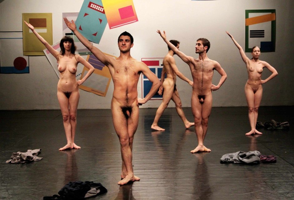 Naked volleyball players