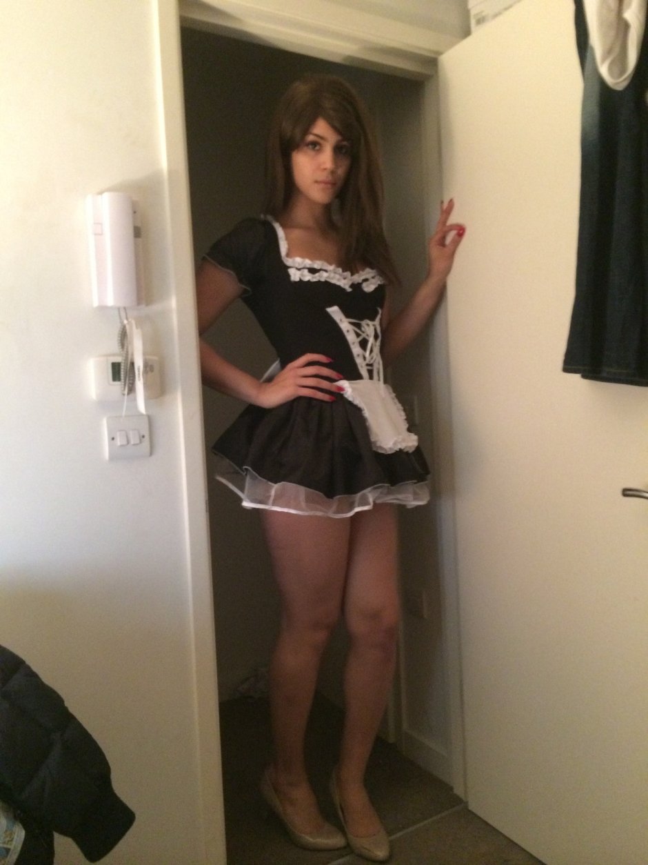 Crossdresser in stockings in a net