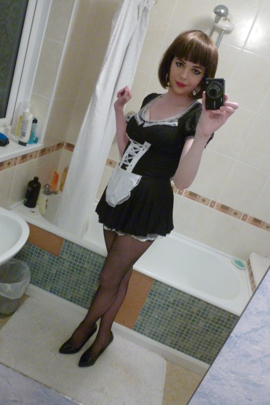 Crossdresser with blue hair Naked