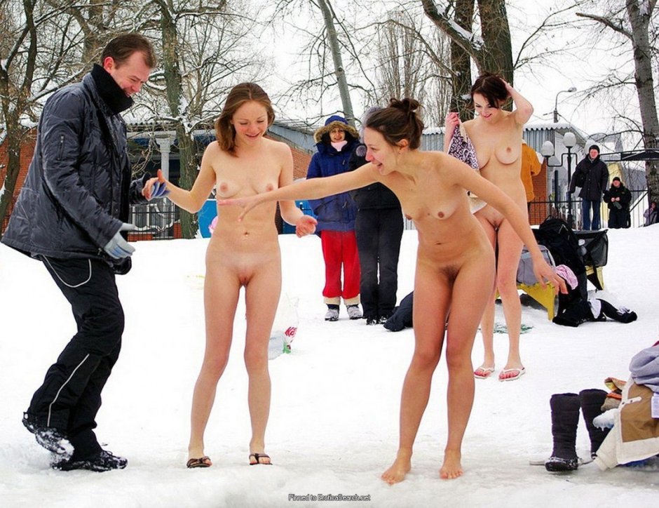 Naked women in an ice hole without panties