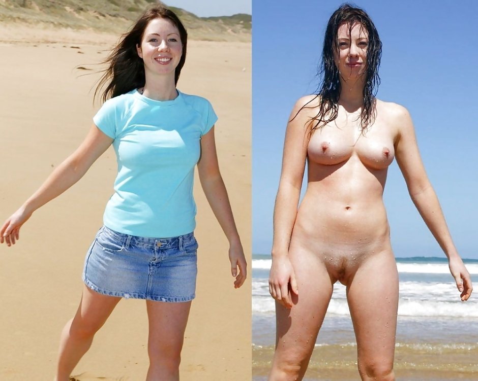 Women in clothes and naked private