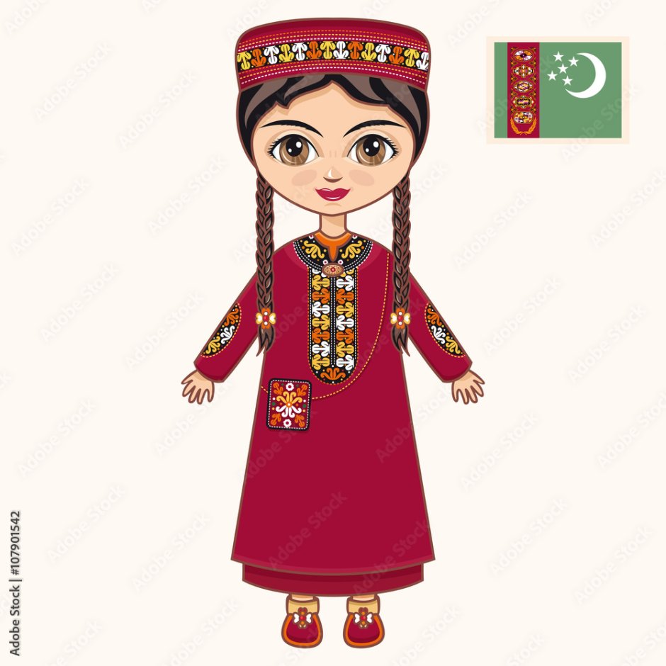 Cartoon Uzbeks in a national suit