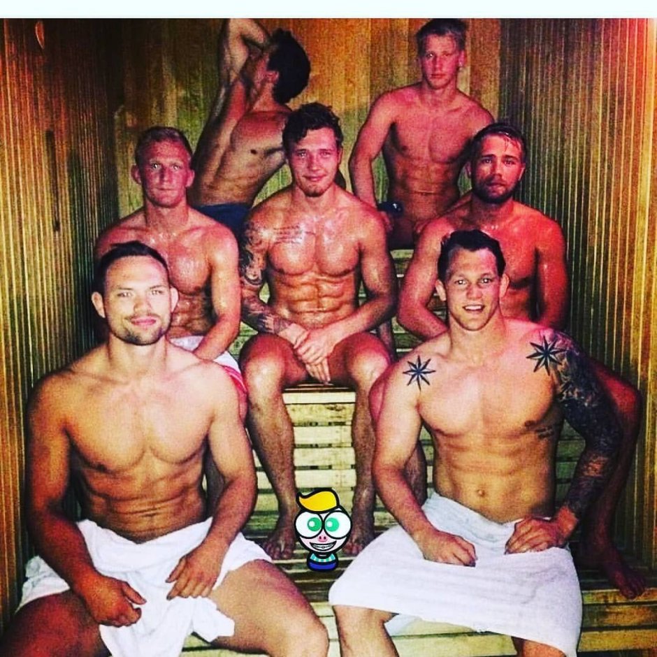 Naked corporate party in the sauna