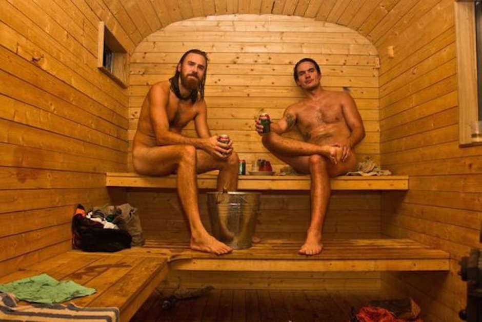 Young men in the bathhouse