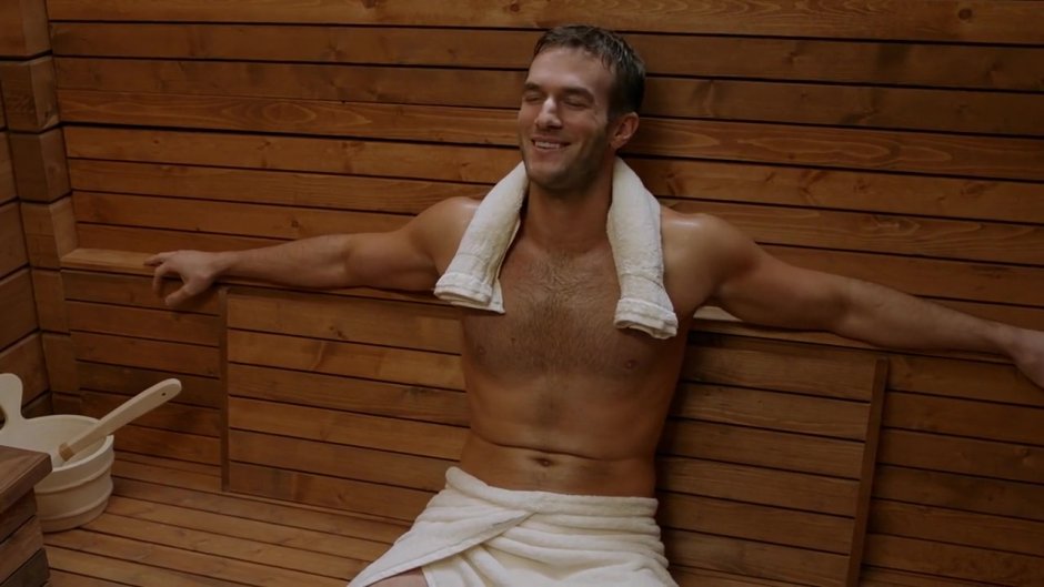 With two men in the sauna