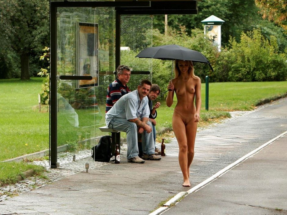 Woman naked on the street
