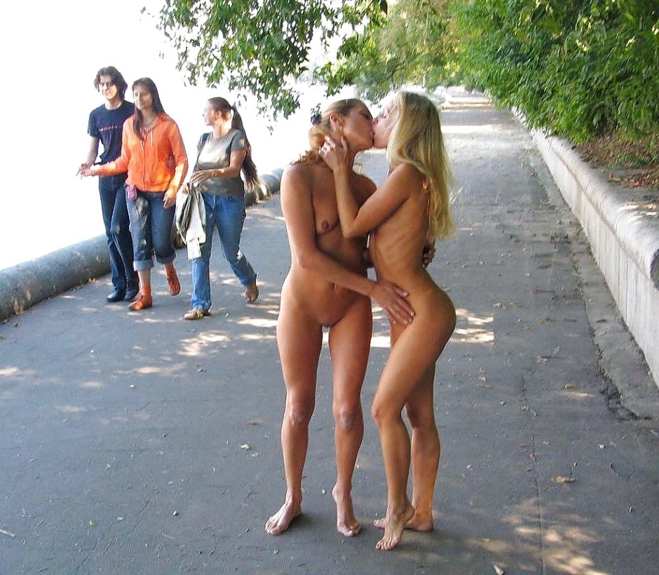 Naked woman on the street in public