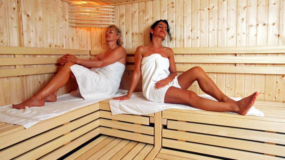 Girls rest in the sauna